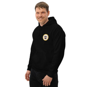 Sudadera negra, con capucha.