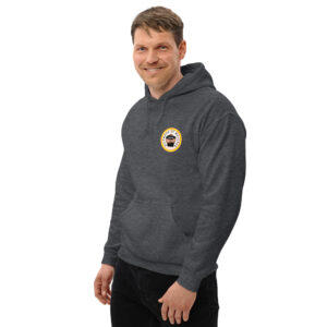 Sudadera gris oscuro, con capucha.