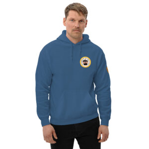 Sudadera azul con capucha. Escudo DDM en la manga izquierda. Envío incluido.