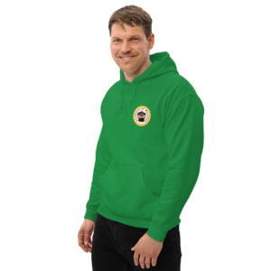Sudadera verde, con capucha.