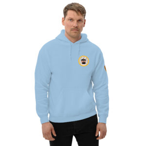 Sudadera azul claro con capucha. Escudo DDM en la manga izquierda. Envío incluido.