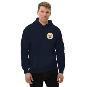 Sudadera azul marino, con capucha. Escudo DDM en la manga izquierda. Envío incluido.