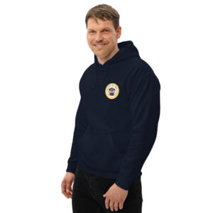 Sudadera azul marino, con capucha.