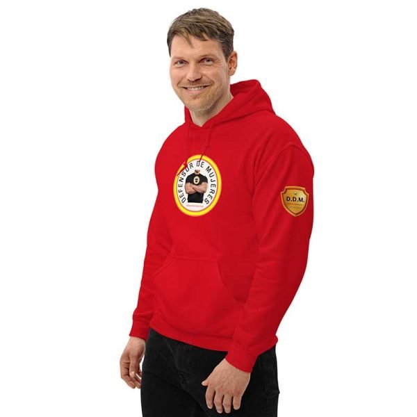 Sudadera roja, con capucha. Escudo DDM en la manga izquierda