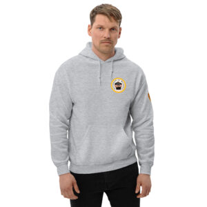 Sudadera gris claro con capucha. Escudo DDM en la manga izquierda. Envío incluido.