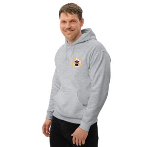 Sudadera gris claro, con capucha.