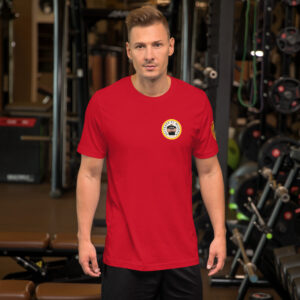Camiseta roja, de manga corta. Escudo DDM en la manga izquierda - Luxe