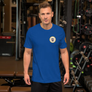 Camiseta azul, de manga corta. Escudo DDM en la manga izquierda - Luxe
